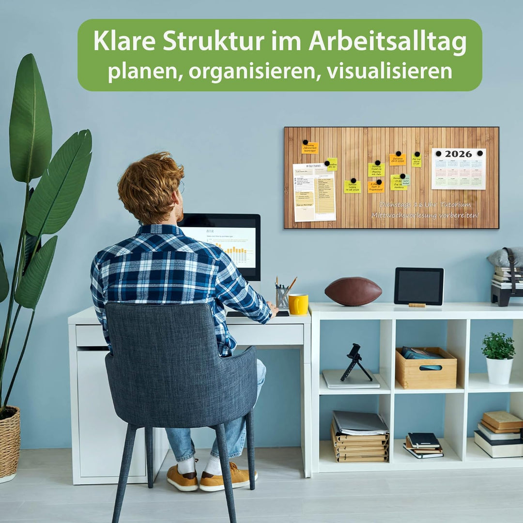 banjado Magnettafel schwarz 78 x 37cm / Magnetwand Metall/Magnetpinnwand als Memoboard/Pinnwand Magn