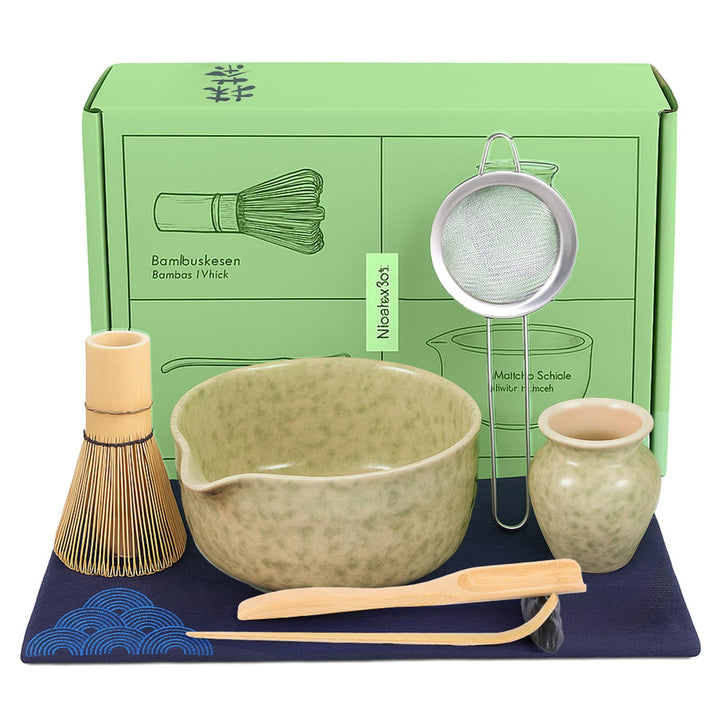 Matcha Set - 8 Stück Matcha Besen Tea Set, Matcha-Schale mit Ausgiesser, Bambus Matcha Whisk, Schauf