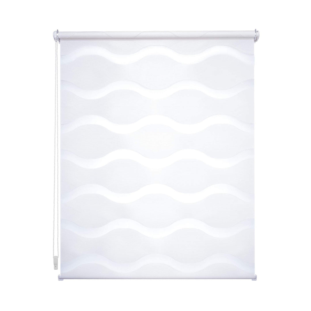 Klemmfix Doppelrollo Weiss Wave - Breite 40 bis 120 cm, Länge 150 cm BZW. 210 cm - Duo - Rollo ohne