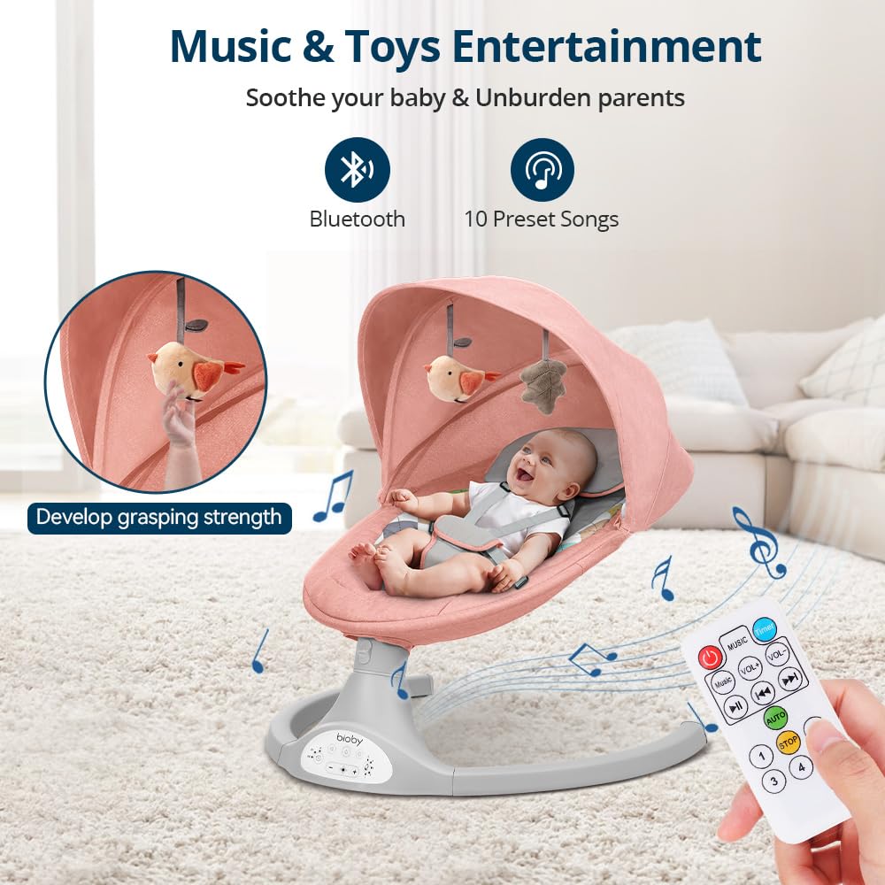 Bioby Babywippe Elektrisch mit 5 Natürlichen Schaukelgeschwindigkeiten, Bluetooth-Musik-Babywippe mi