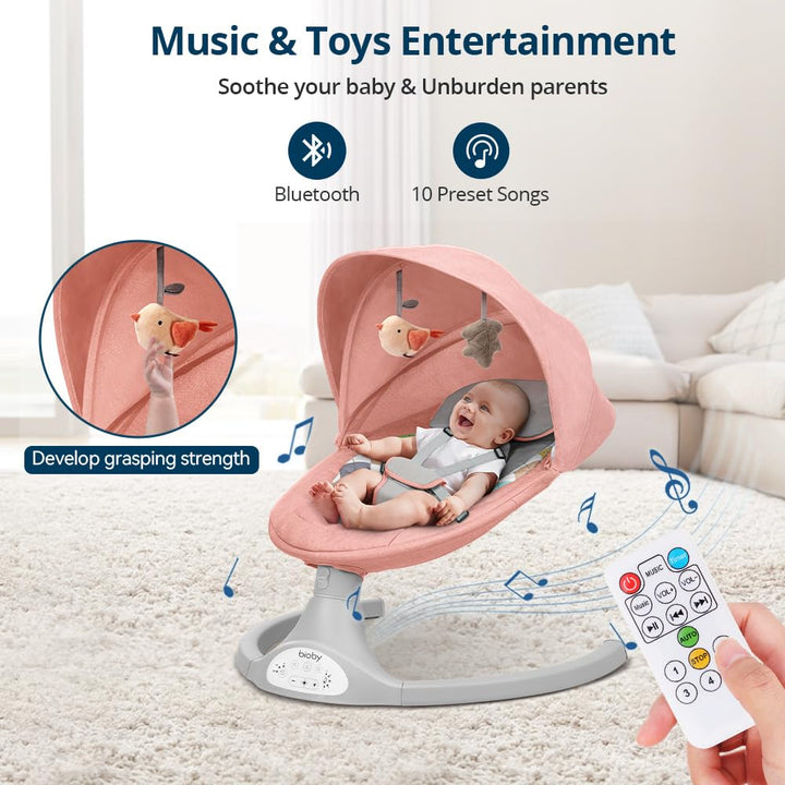 Bioby Babywippe Elektrisch mit 5 Natürlichen Schaukelgeschwindigkeiten, Bluetooth-Musik-Babywippe mi