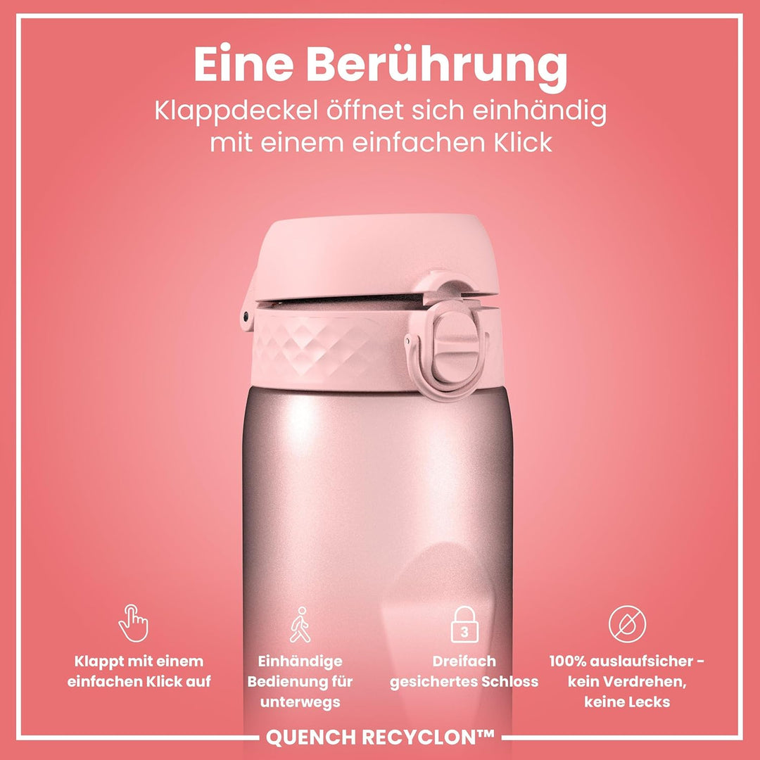 ion8 1 Liter Trinkflasche mit Zeitmarkierungen, Auslaufsicher, Einhandöffnung, Sichere Verriegelung,