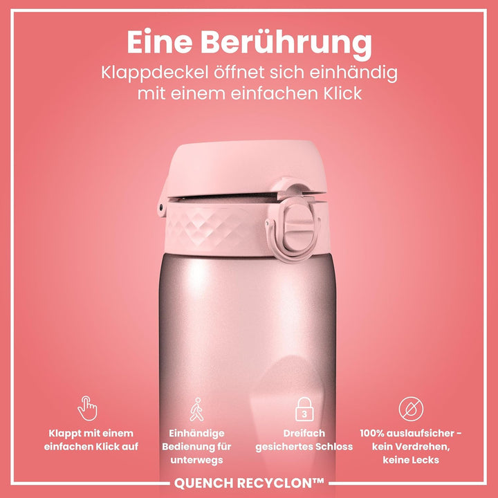 ion8 1 Liter Trinkflasche mit Zeitmarkierungen, Auslaufsicher, Einhandöffnung, Sichere Verriegelung,