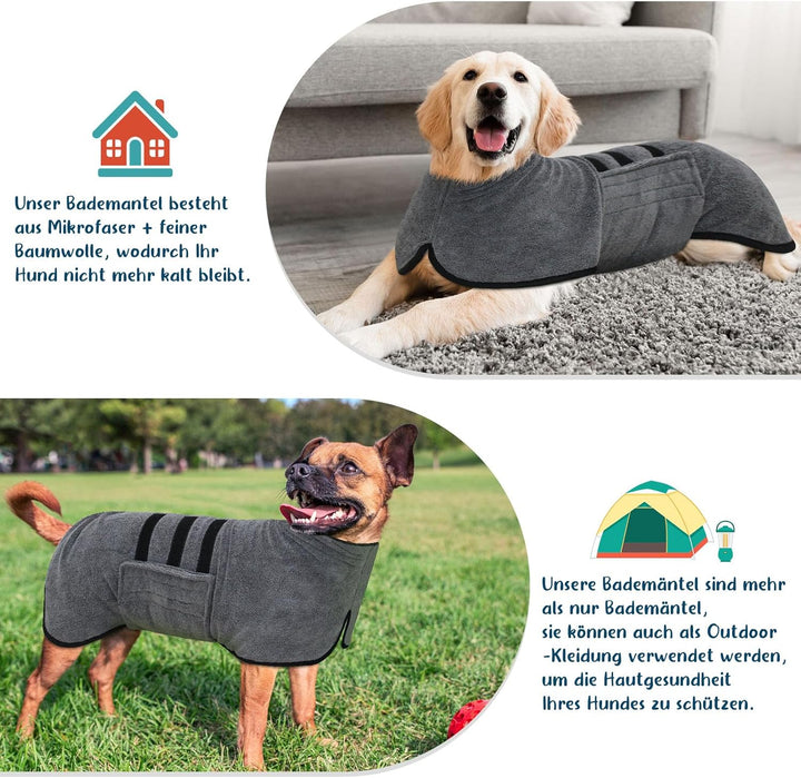 BASVII Hundebademantel aus Mikrofaser, Bademantel Hund Extra SaugfäHig und Schnell Trocknendes mit K