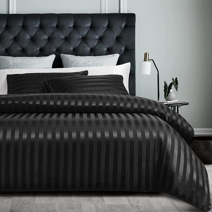Tospass Sommer Sommer Satin Bettwäsche 200x200 cm Schwarz Deckenbezug Seide Glatt Luxus Glanzsatin B