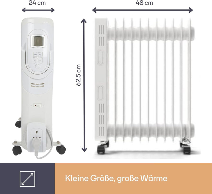 Perel 2500W Ölradiator mit 11 Rippen, 3 Heizstufen, LCD-Display, Timer, einstellbarem Thermostat, Gr