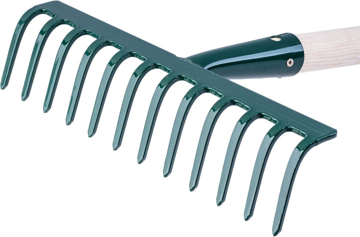 KADAX Rechen aus Metall, Flache Harke mit Stiel aus Holz, Laubbesen für Garten, Beet, Laubrechen, Ra