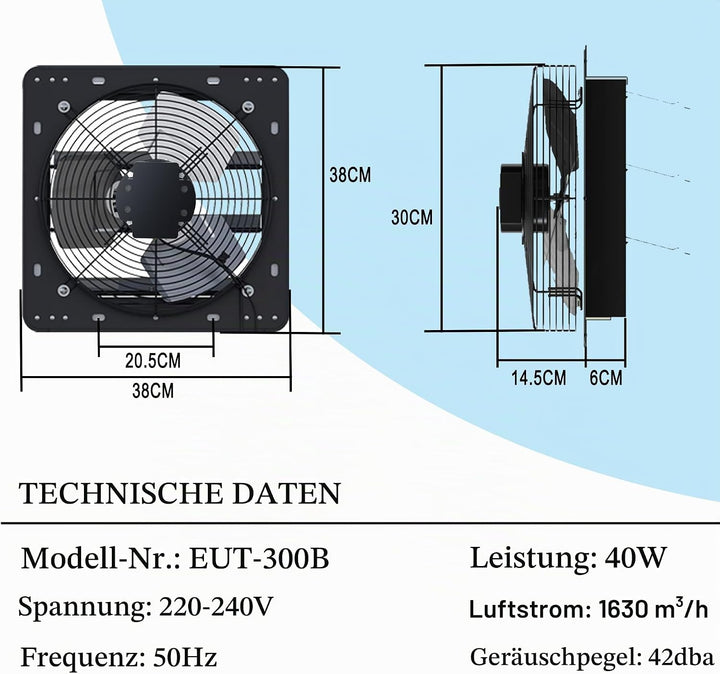 Aygrochy 300mm abluftventilator mit Temperatursensor für keller Garage, 300mm