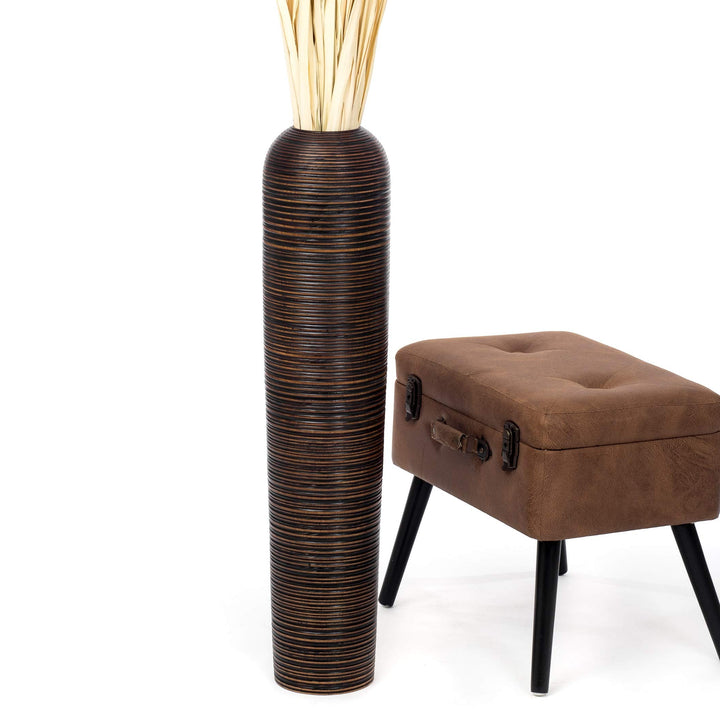 Leewadee Grosse Bodenvase für Dekozweige hohe Standvase Design Holzvase, Holz, 70 cm, Braun, 70 cm
