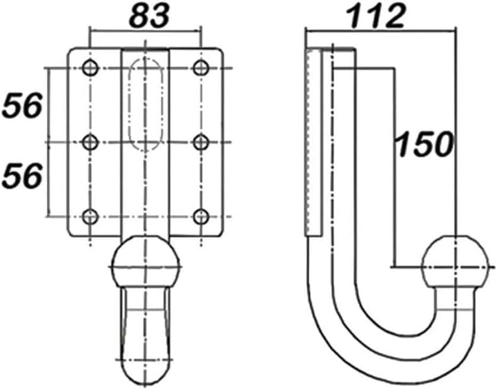 Westfalia Anschraubplatte (10-Loch) mit Kugelhals - vertikaler Kugelabstand: 94mm/122 mm/150mm - Kug