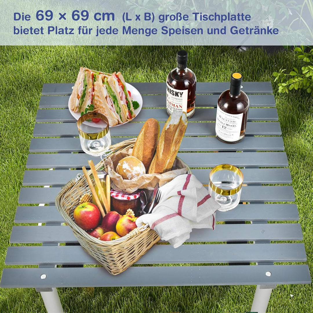 GOPLUS Campingtisch, Picknicktisch aufrollbar aus Tannenholz bis 50kg belastbar, Balkontisch Gartent