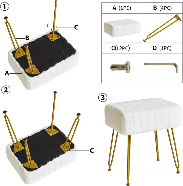 IBUYKE Velvet Rechteckiger Fussstützenstuhl Ottoman, Make-up Eitelkeits Hocker Beistelltisch, Samt S
