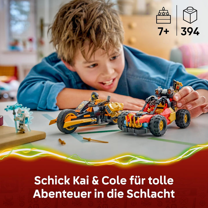 LEGO NINJAGO Kais und Coles Kombi-Flitzer - Ninja Spielzeug mit Auto, Motorrad, 3 Minifiguren inkl.