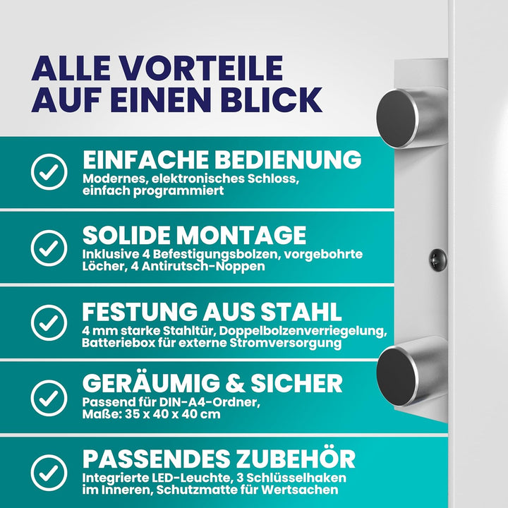 DEUBA® XXL elektr. Tresor 35x40x40cm 4mm Türstärke Doppelstahlbolzen Innenbeleuchtung inkl. Montagem