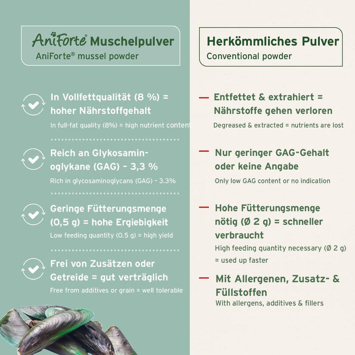 AniForte Grünlippmuschelpulver für Hunde 1kg - Natürliches Grünlippmuschel Pulver in Vollfettqualitä