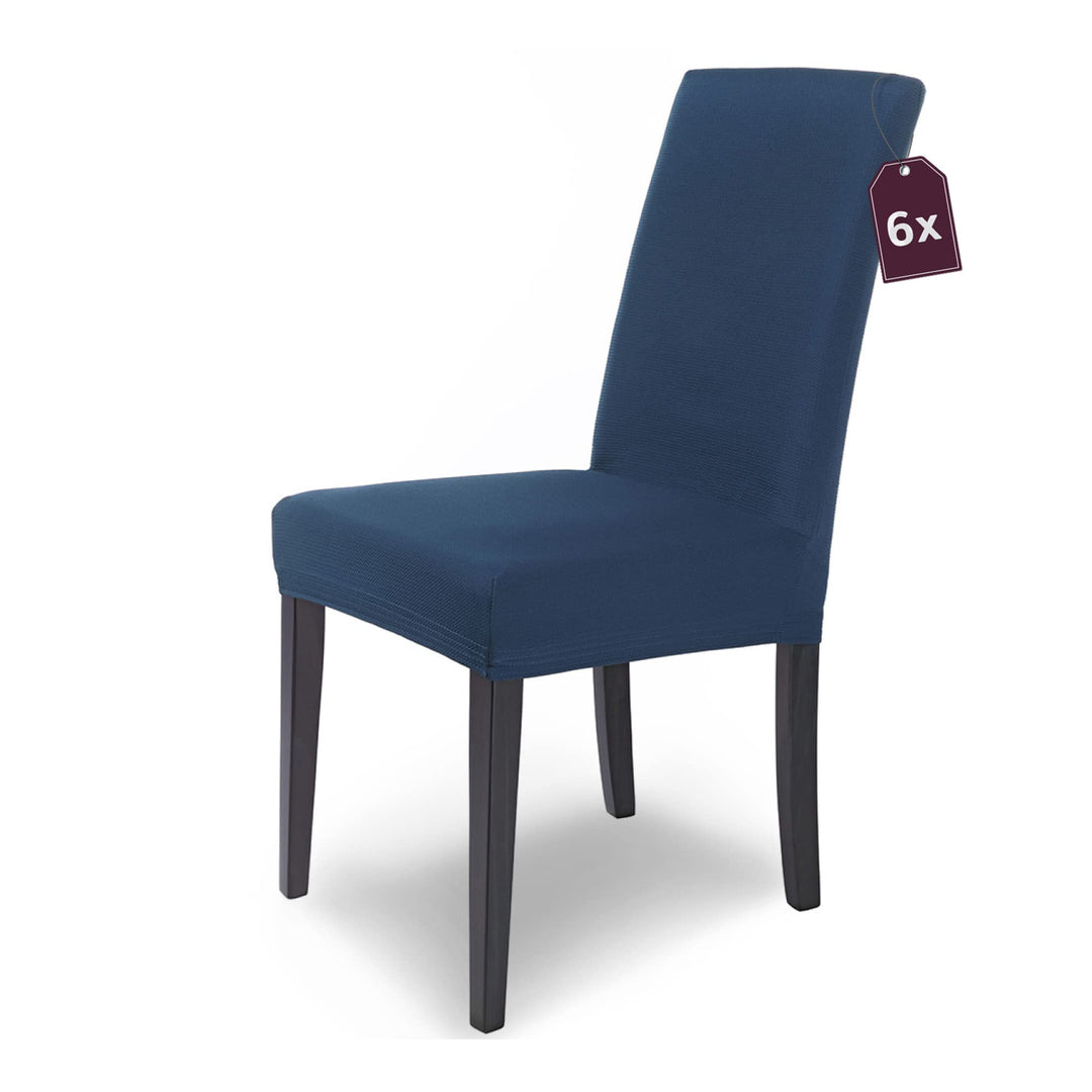 SCHEFFLER-Home Stuhlhussen Stretch Mia/Stretch Stuhlhussen Blau 6er Set/Microfaser Stuhl Bezug wasch