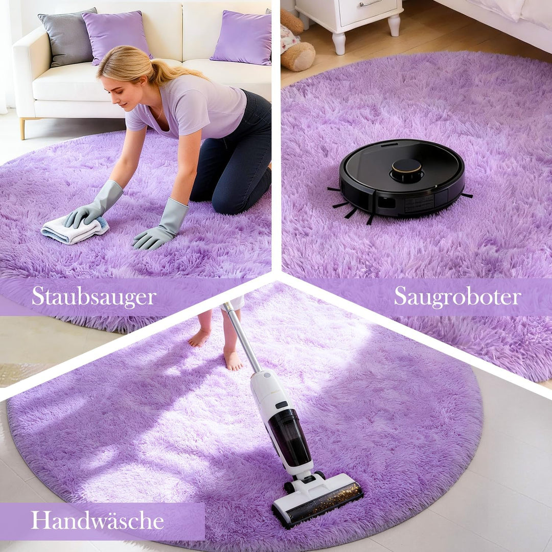 VOFUSHON Schlafzimmer Shaggy Plüsch runden Teppich Bunte Batik Faux Flauschiger Samt Moderne Innente