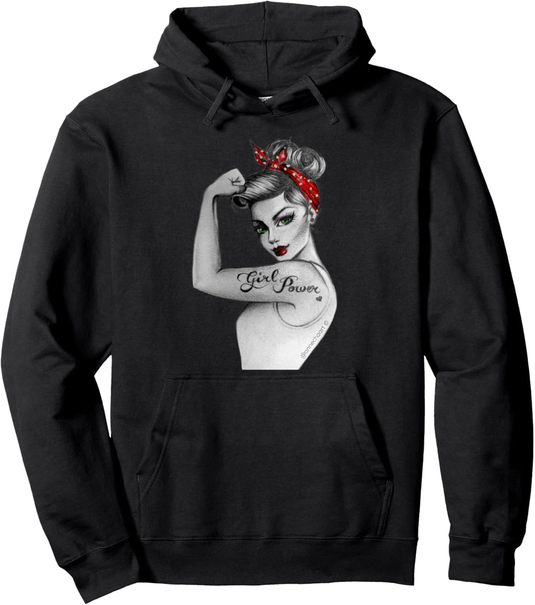 Pin Up feministisches Retro Girl Power modern Rosie the Riveter Pullover Hoodie