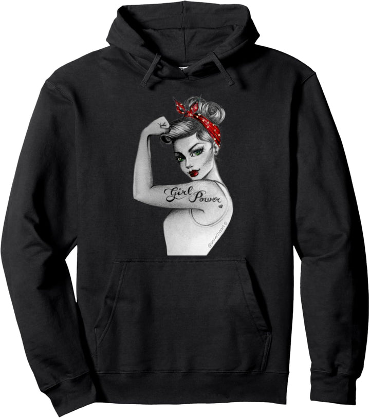 Pin Up feministisches Retro Girl Power modern Rosie the Riveter Pullover Hoodie