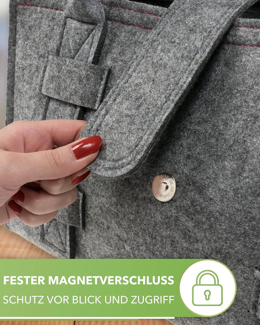 Tebewo Handtasche,Shopping Bag aus Filz, verschliessbare Einkaufs-Tasche mit Henkel, Einkaufskorb, f