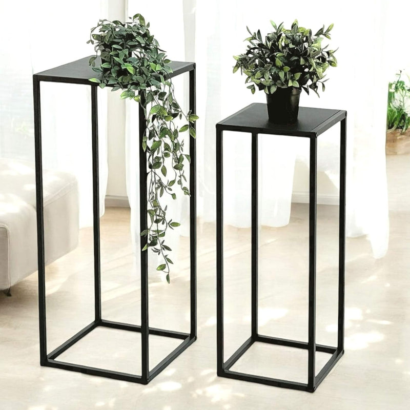 DanDiBo Pflanzenständer Metall Schwarz Eckig 2er Set 60 cm und 70 cm Beistelltisch Blumenhocker Blum