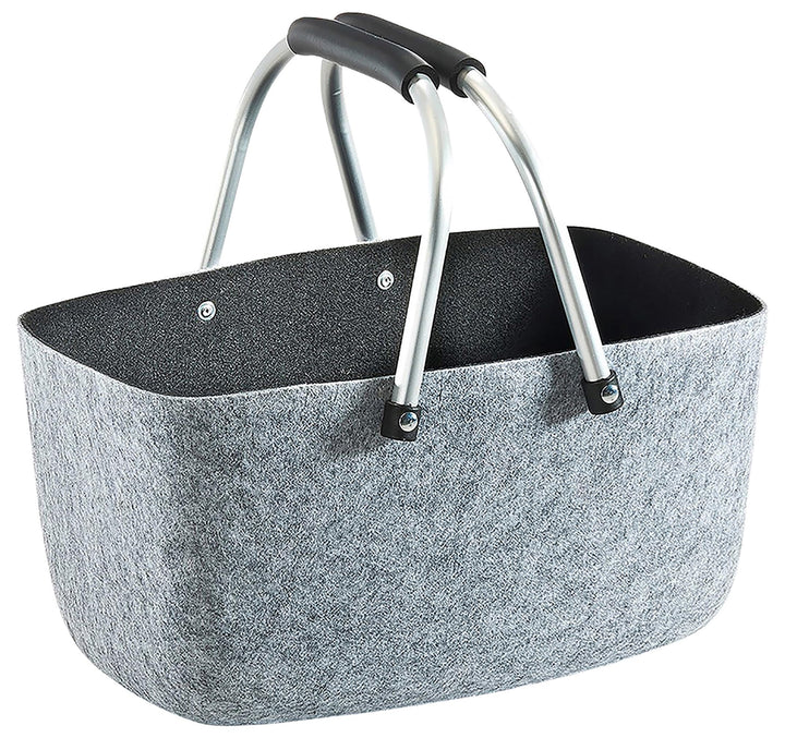 Kobolo Filzkorb grau-schwarz mit Aluhenkeln, 36x22x18 cm, Filztasche, Einkaufskorb, Tragekorb robust