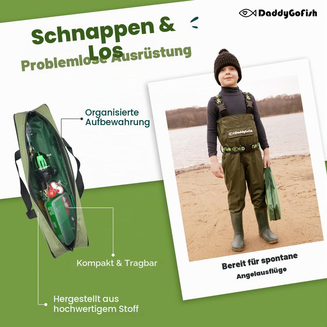 DaddyGoFish Kinder Angelset - Teleskoprute &amp; Rolle Combo mit Klappstuhl, Rutenhalter, Tackle Box, Kö