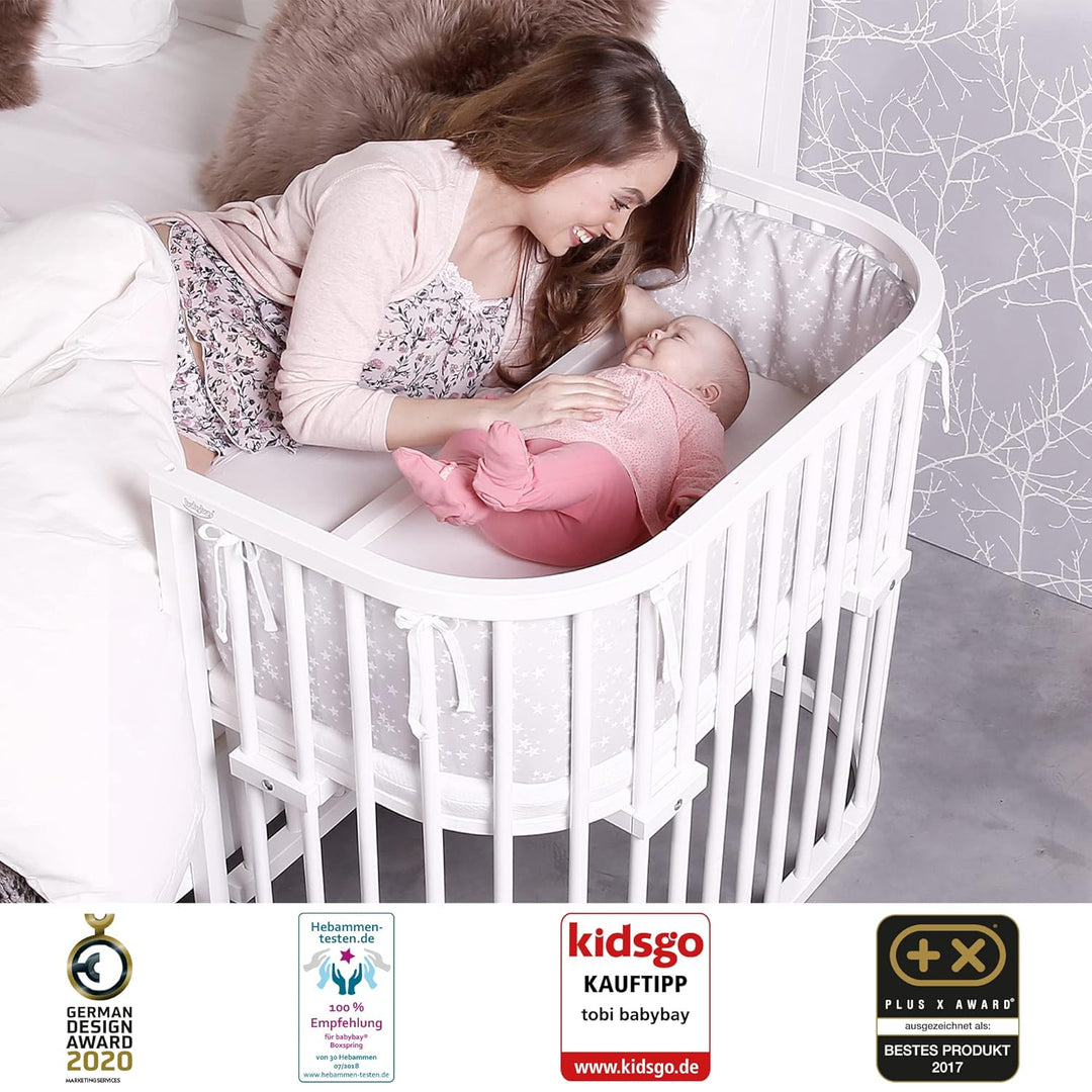 babybay Maxi Comfort Plus Beistellbett, weiss lackiert mit Matratze Classic Cotton Soft Weiss Lackie