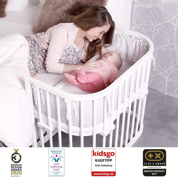 babybay Maxi Comfort Plus Beistellbett, weiss lackiert mit Matratze Classic Cotton Soft Weiss Lackie