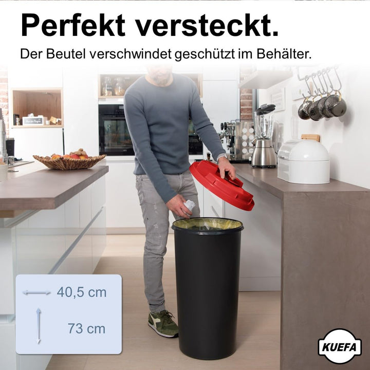KUEFA BSC 60L Mülleimer, Müllsackständer, Gelber Sack Ständer inkl. Klemm-Ring für Müllbeutel, extra
