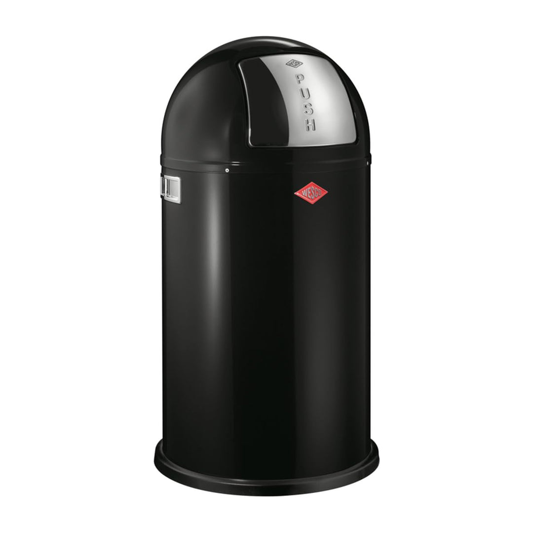 Wesco Pushboy Mülleimer in der Farbe schwarz, pulverbeschichtetes Stahlblech, 50 Liter Volumen, gros
