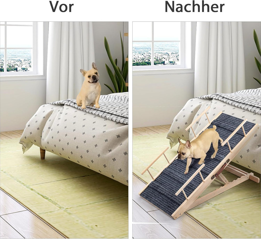 Hunderampe Klappbare Hunderampe aus Holz HöHenverstellbar 30-60cm rutschfeste Haustiertreppe Für Hun