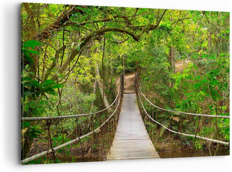 Bilder auf Leinwand 100x70cm Leinwandbild Fussgängerbrücke Wald Abenteuer Gross Wanddeko Bild Schlaf