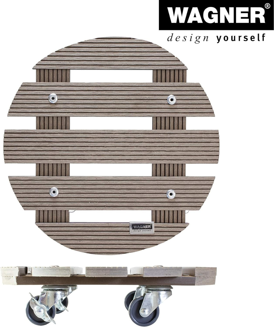 Wagner Pflanzenroller WPC Ø 29 x 7,5 cm I Blumenroller für Aussenbereich + Innenbereich I Kübelrolle