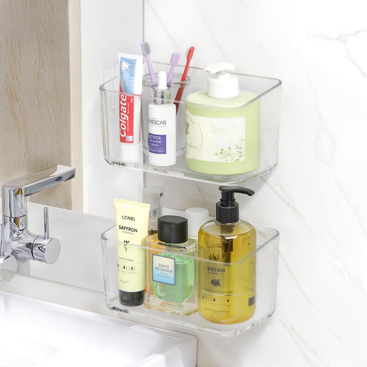 PAVSTINE Duschablage ohne Bohren Transparent, 2 Stück Duschregal Badezimmer Organizer mit Ablauföffn