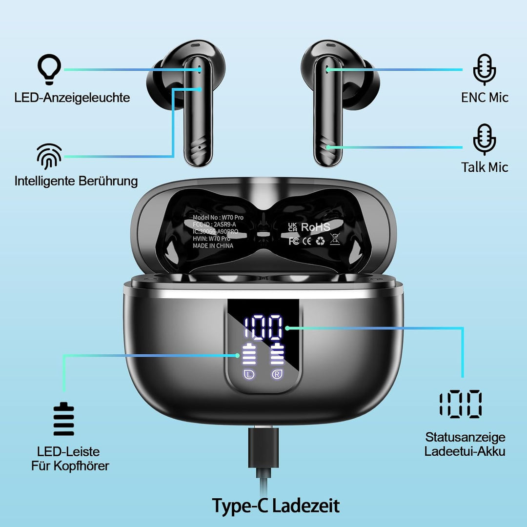 Bluetooth Kopfhörer In Ear, Kabellose Kopfhörer Bluetooth 5.4 mit 4 ENC Mikrofonen, 46 Std Spielzeit
