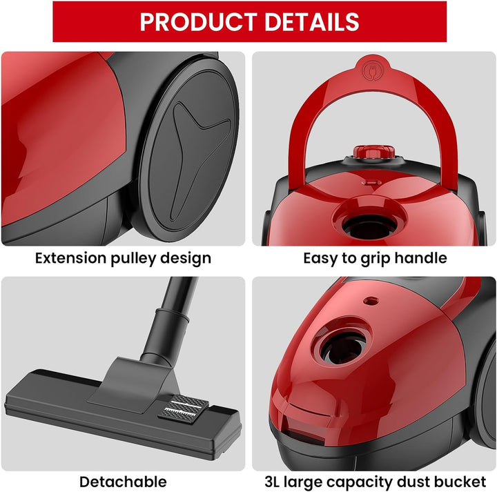 Staubsauger, 2000W Compact Staubsauger mit Beutel, Bodenstaubsauger mit HEPA Filtersystem, 4.5m Akti
