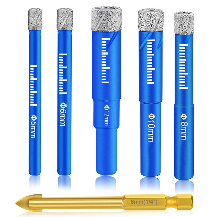 Surfou Diamantbohrer, Fliesenbohrer Set tlg. 5, 6, 8, 10, 12 mm Feinsteinzeug Diamant Fliesen Bohrer