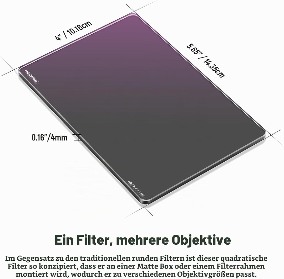 NEEWER ND1.2(4 Stops) Rechteckfilter ND Filter 4" x 5.65" KinoNeutraldichtefilter kompatibel mit Til