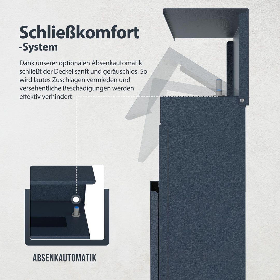 Briefkasten in Anthrazit RAL 7016 mit Standfuss freistehend - Postkasten Edelstahl Schild personalis