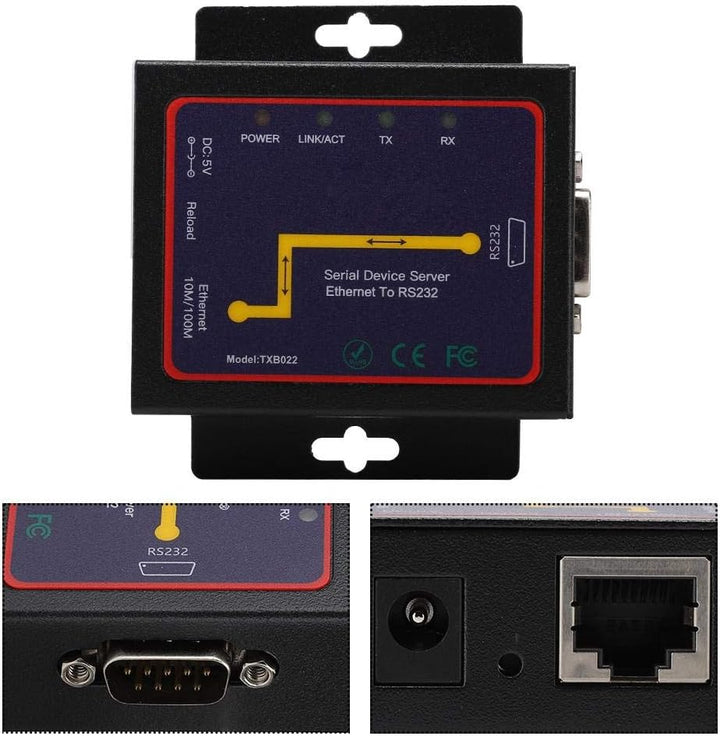 Tangxi Einfacher serieller RJ45-zu-RS232-Server, 1 Port RS-232/485/422-Seriell-zu-/IP-Ethernet-Konve