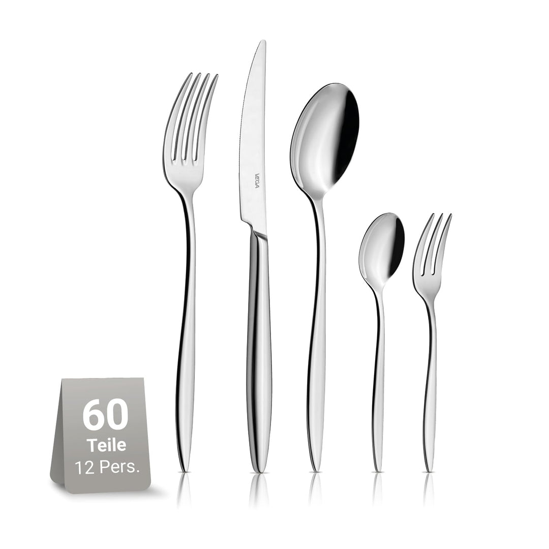 VEGA Sydney Besteckset 60-teilig für 12 Personen Edelstahl 18/10 | Silber, Hochglanzpoliert, Spülmas