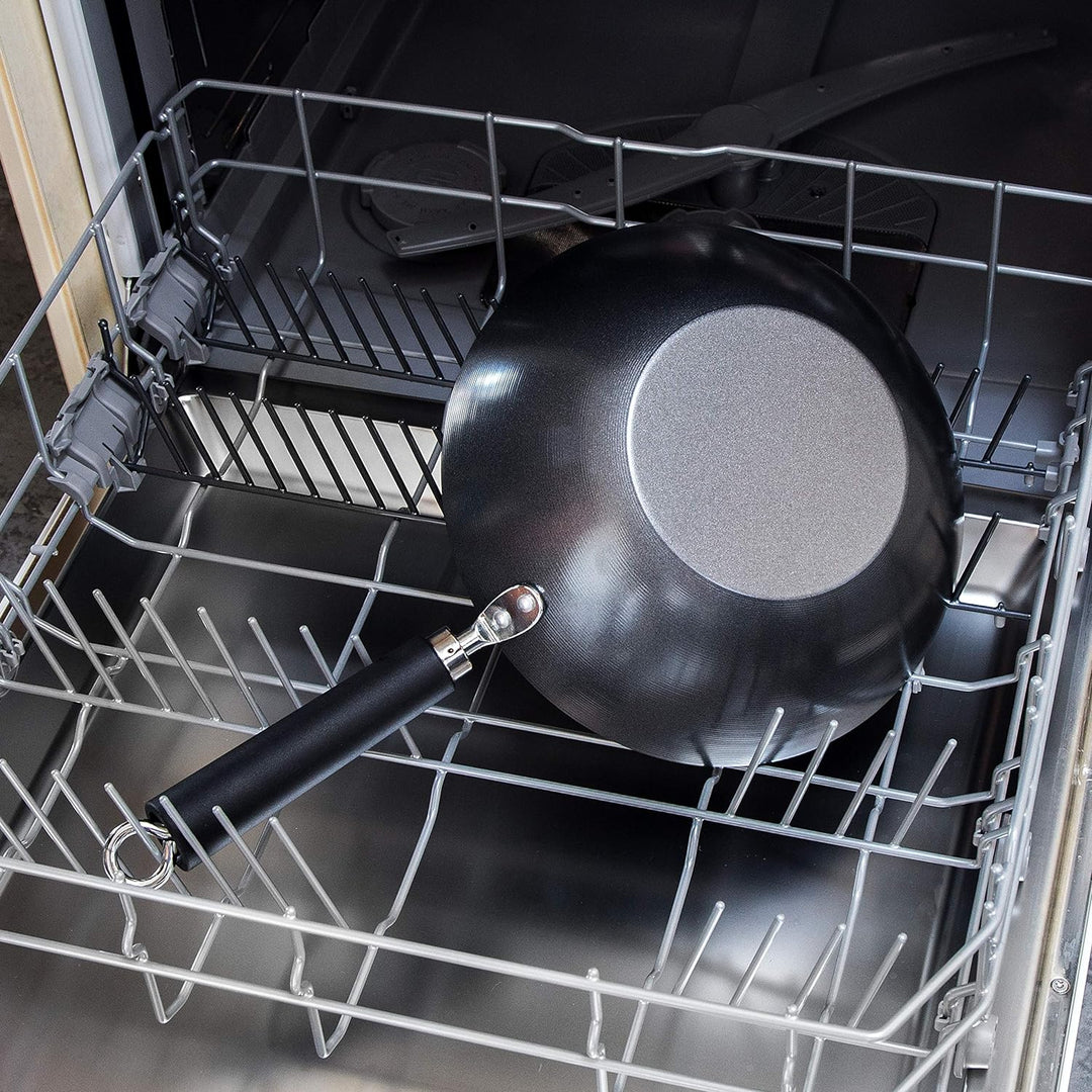 Ken Hom KH427001 Carbonstahl Wokfanne, 27cm, Excellence, Wok Induktion, Phenolischer Griff, Spülmasc