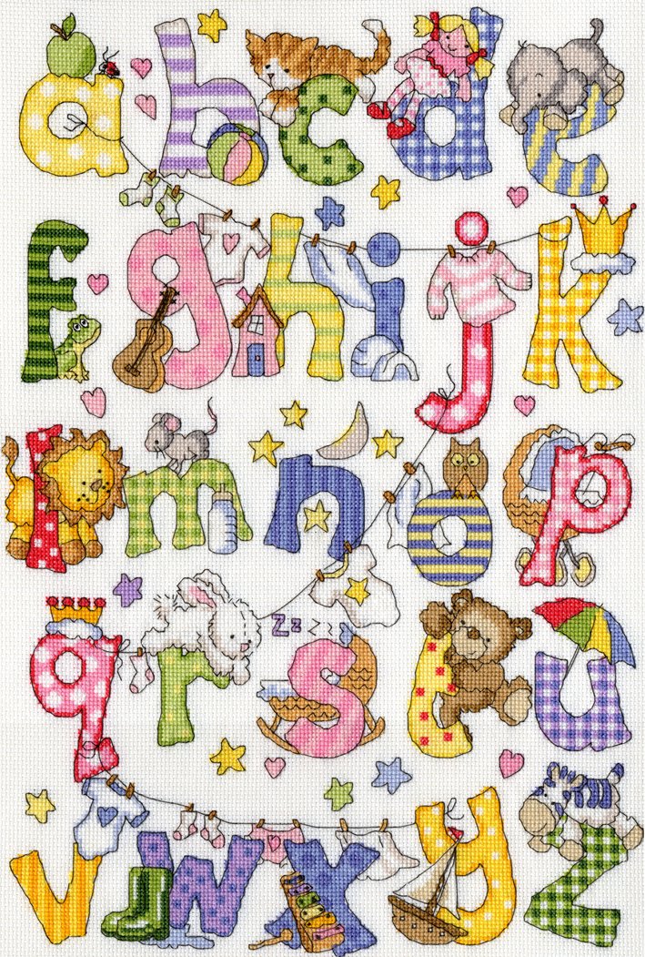 Bothy Threads Kreuzstich-Set Mein erstes Alphabet, 31x44cm, XKG1, Zählmuster