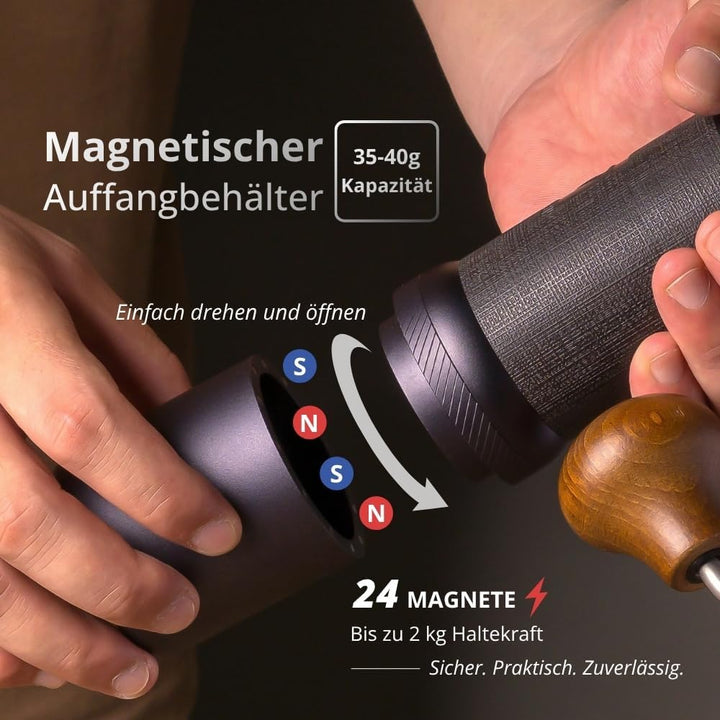 1Zpresso J-Ultra Manuelle Kaffeemühle Eisen Grau, Konisches Mahlwerk, Klappgriff, Magnetischer Auffa