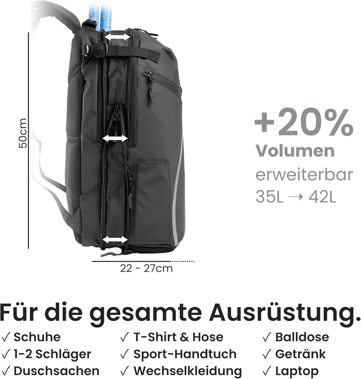 Otaro Tennisrucksack mit Schuhfach (Für 2 Tennisschläger) Inkl. Separierten Schuhfach & Schlägerschu
