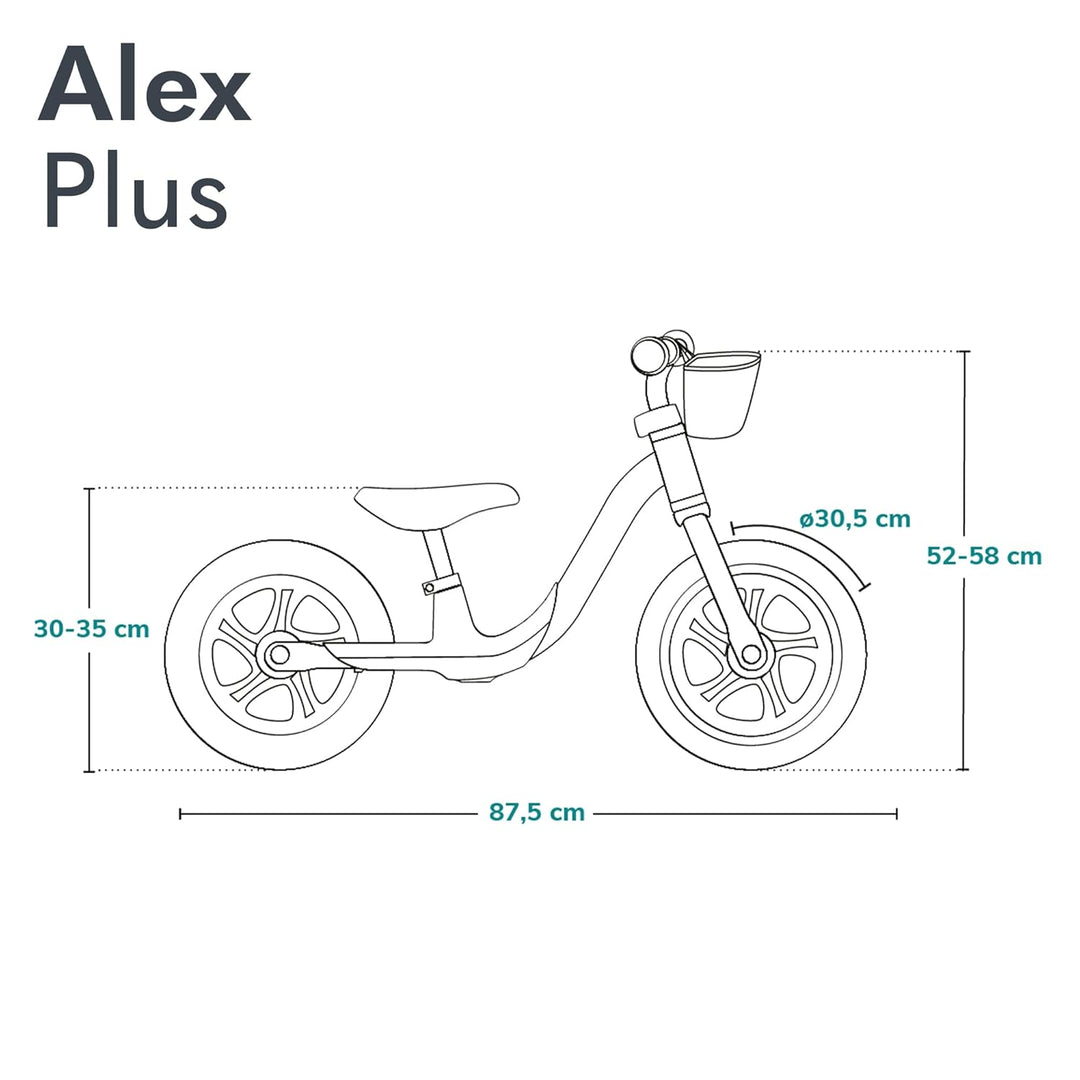 Lionelo Alex Plus Kinderlaufrad bis 30 kg, ab 3 Jahren, Eva-Schaumstoffräder 30,5 cm, Trittbrett Kor