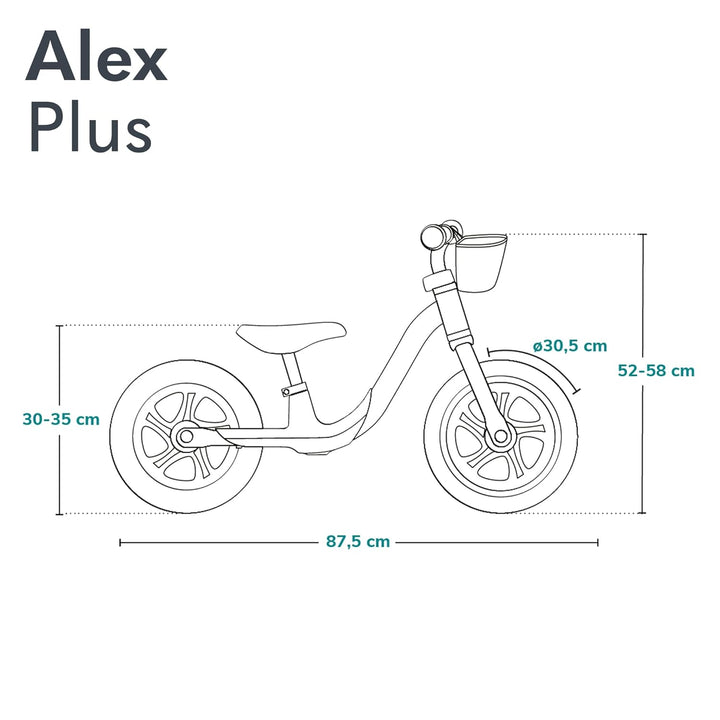 Lionelo Alex Plus Kinderlaufrad bis 30 kg, ab 3 Jahren, Eva-Schaumstoffräder 30,5 cm, Trittbrett Kor