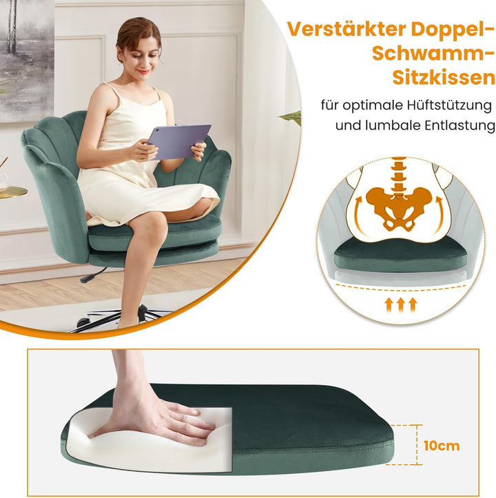 Bosmiller Schminktisch Stuhl aus Samt，Schreibtischstuhl mit Doppelter Polsterung，Bürostuhl Ergonomis
