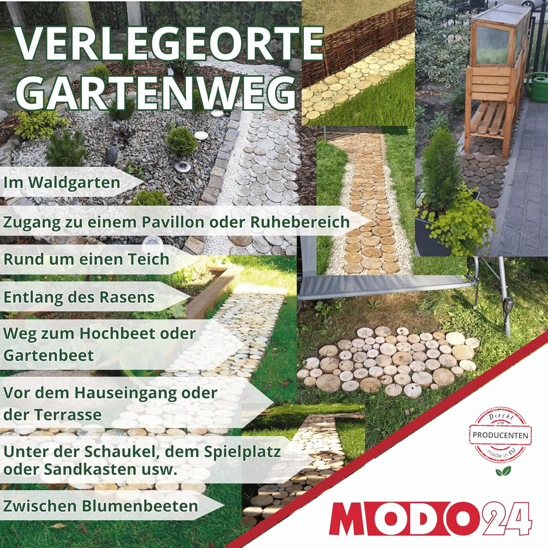 Gehweg Gartenweg aus Holz, 2 Module, Gartentritt, Trittplatten, Holzscheibe, Holzscheiben, Weg Holzp